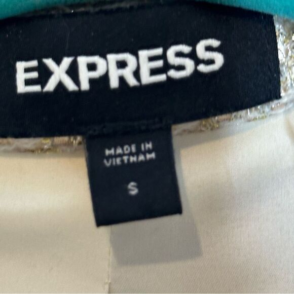 Express Cream Gold Metallic Double Breasted Tweed Blazer | S - Picture 9 of 11